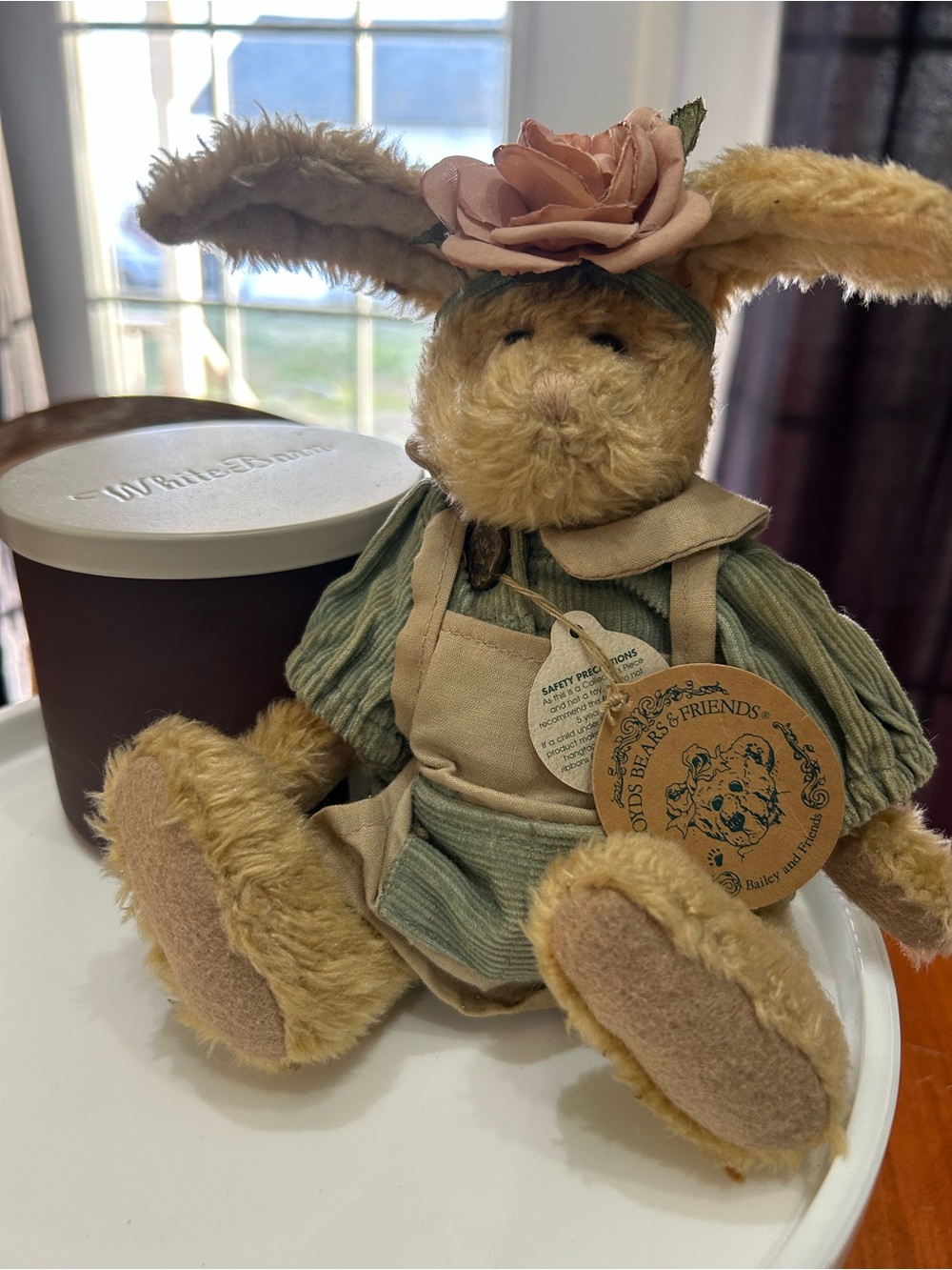 Boyds Bears Plush Bunny in Tan, Cream, Green with Pink Flower